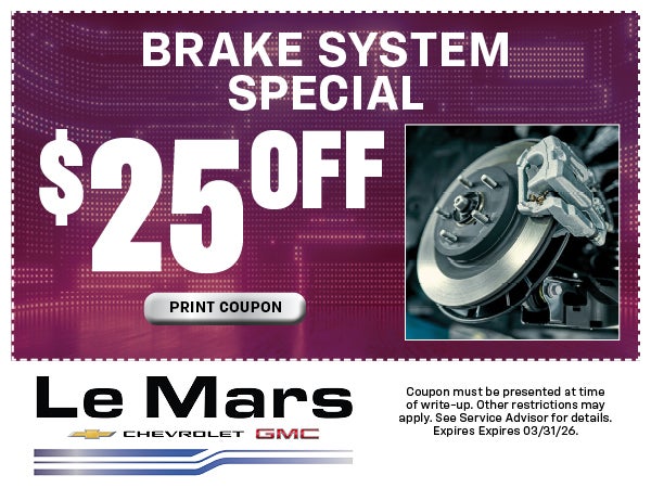 $25 Off Brake System Special